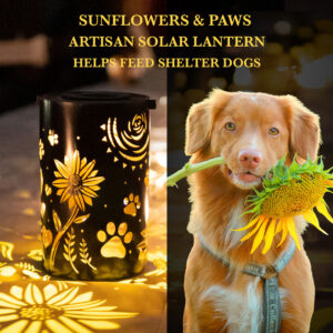 Sunflowers & Paws- Artisan Shadow Solar Lantern – Limited Time Offer