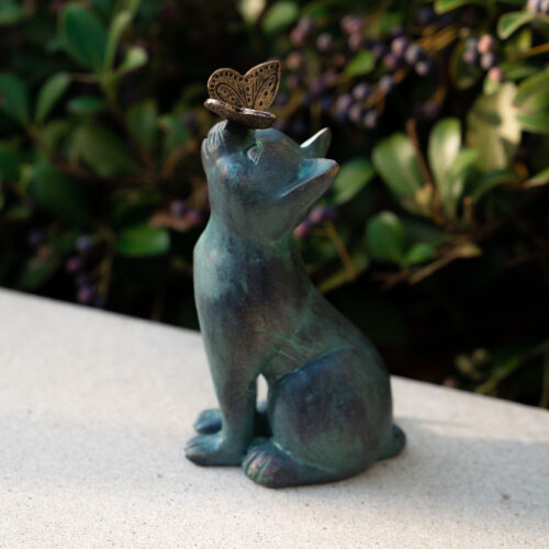 Curious Cat with Butterfly Indoor/Outdoor Cat Figurine