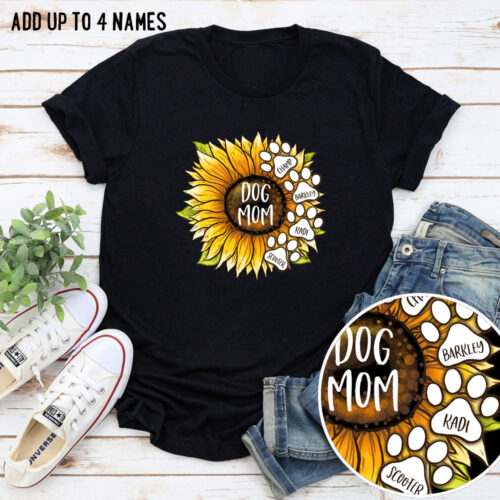 Dog Mom's Blooming Sunflower Personalized Standard Tee -Black