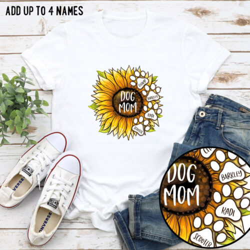 Dog Mom's Blooming Sunflower Personalized Standard Tee -White