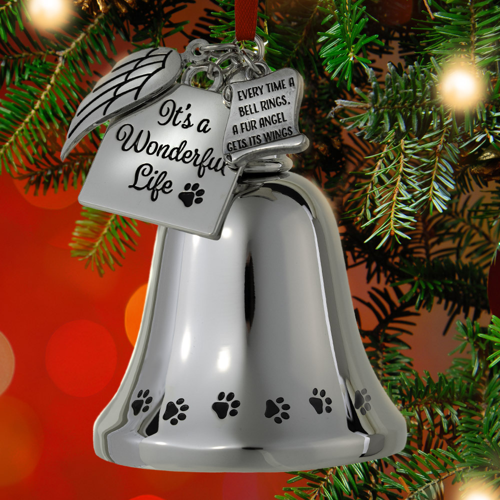 Limited Edition- It's A Wonderful Life Collectable Silver Bell Dog Ornament ..... Every Time A Bell Rings A Fur Angel Gets It's  Wings