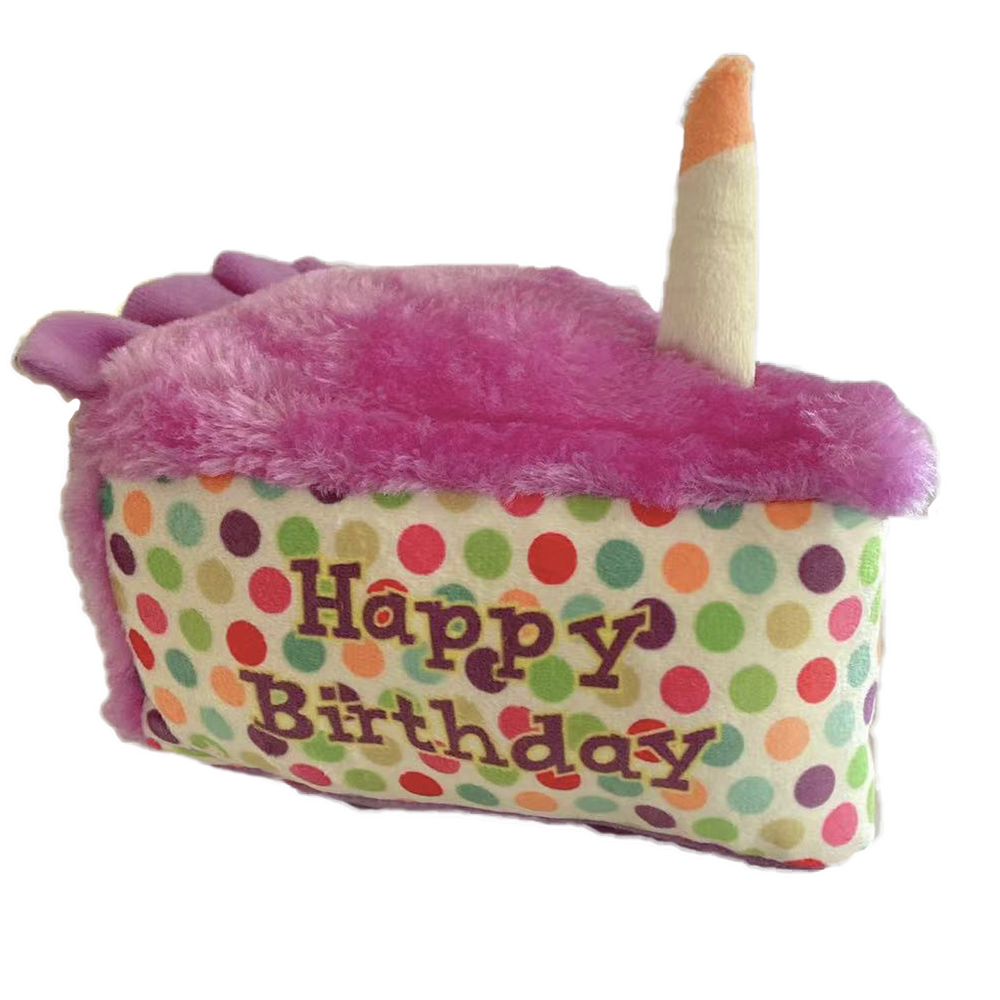 Happy Birthday Cake Plush Dog Toy with Squeaker