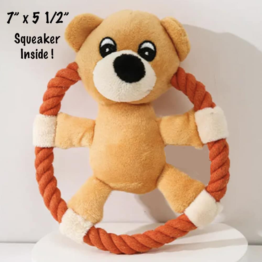 Bobby the Bear Plush & Rope Dog Toy – Tug of War Toy,  Squeaky Interactive Dog Toy