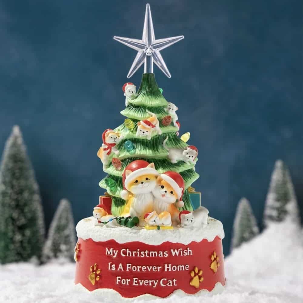 My Christmas Wish Is A Forever Home For Every Cat- Hand Crafted Light Up Resin Christmas Tree