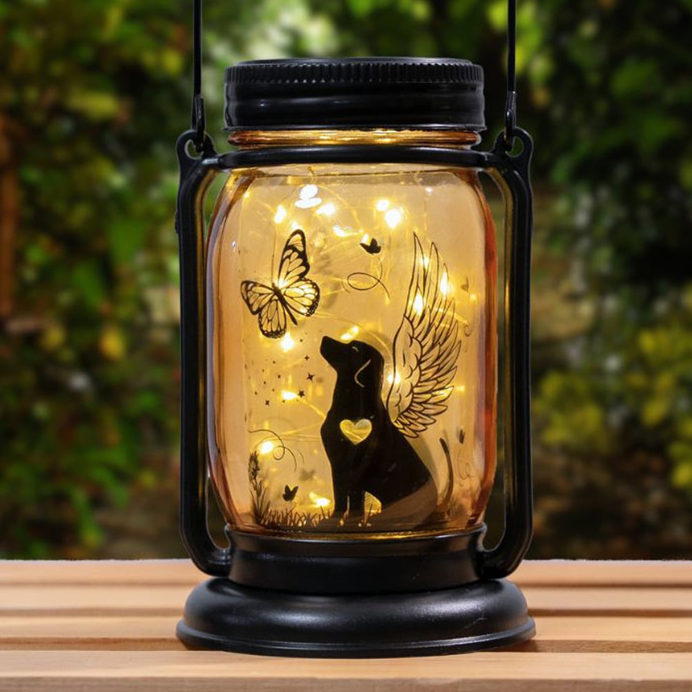 Angel Dog Butterfly Mason Jar Solar Light - Outdoor Waterproof Patio Garden Decor-Warm Light