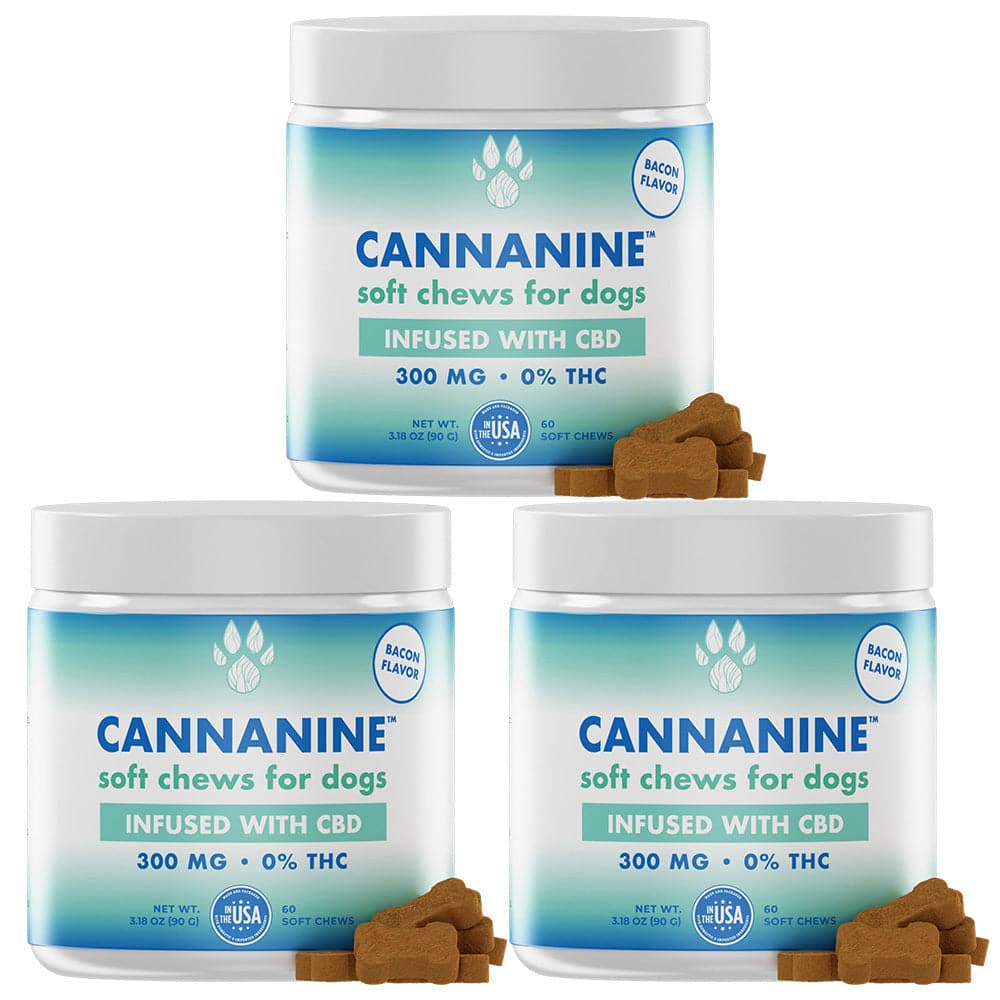 Buy 3 and SAVE Cannanine™ Bacon Flavor Soft Chews With Hemp For Dogs 300 mg. 60 ct.