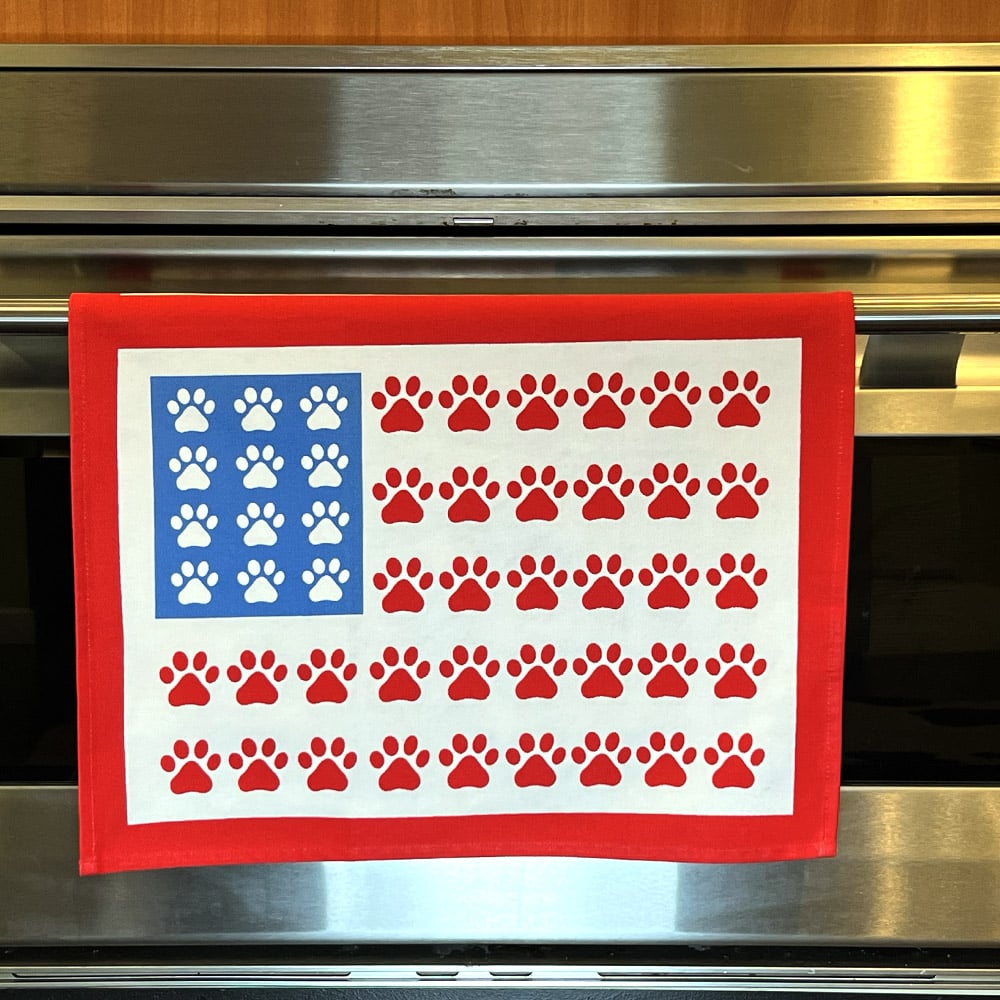 Dogs & Freedom American Flag Dog Paws Kitchen Dish Towel- 27.5" x 19.5"