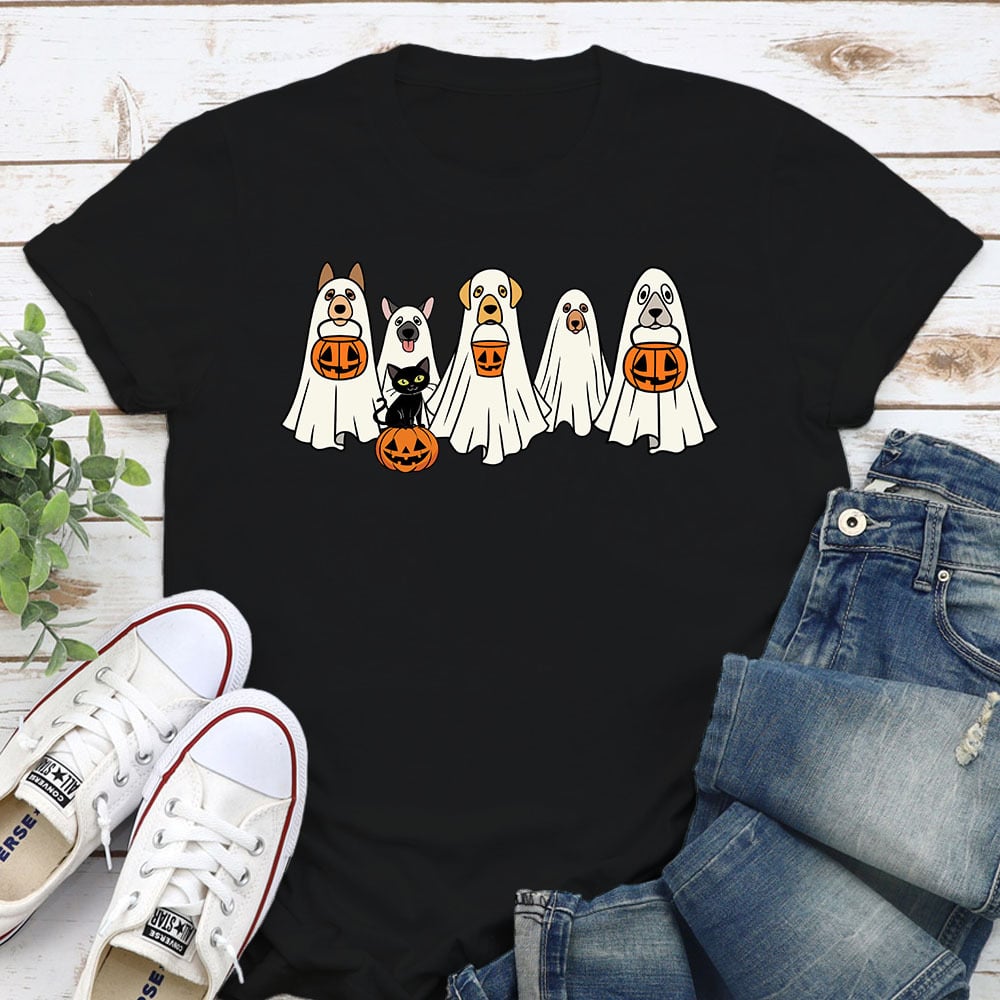 Trick Or Treat Ghost Pups Standard Tee Black