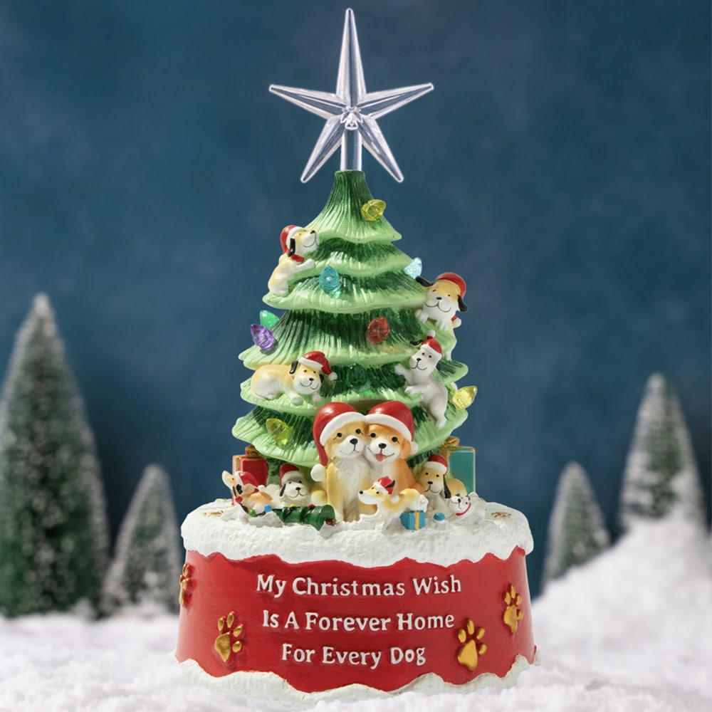 My Christmas Wish Is A Forever Home For Every Dog- Hand Crafted Light Up Resin Christmas Tree