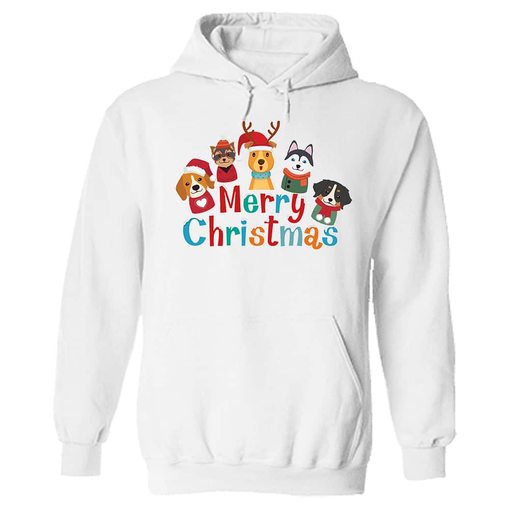 Merry Christmas Winter Festival Dogs Hoodie White