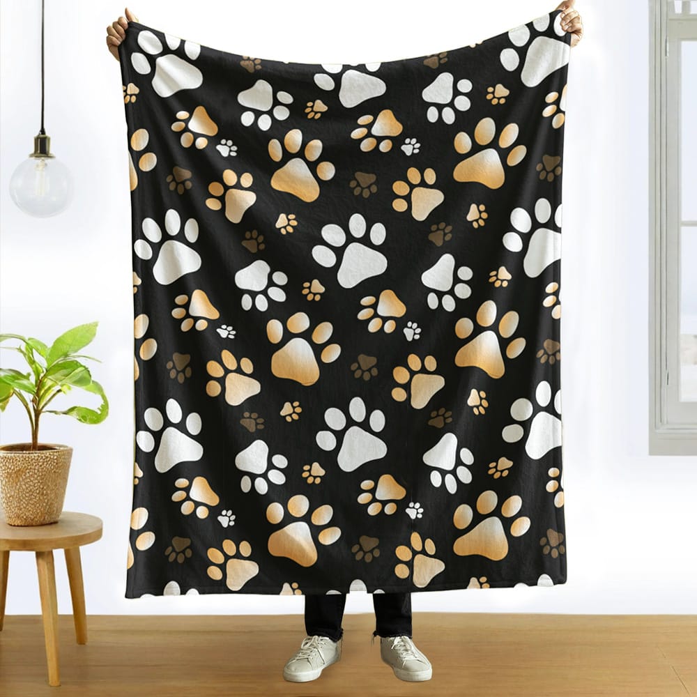 Dog Paws Caramel Brown Blanket – Ultra Soft –Blanket, Throw, Home Decor For Dog Lovers-  60″x 50