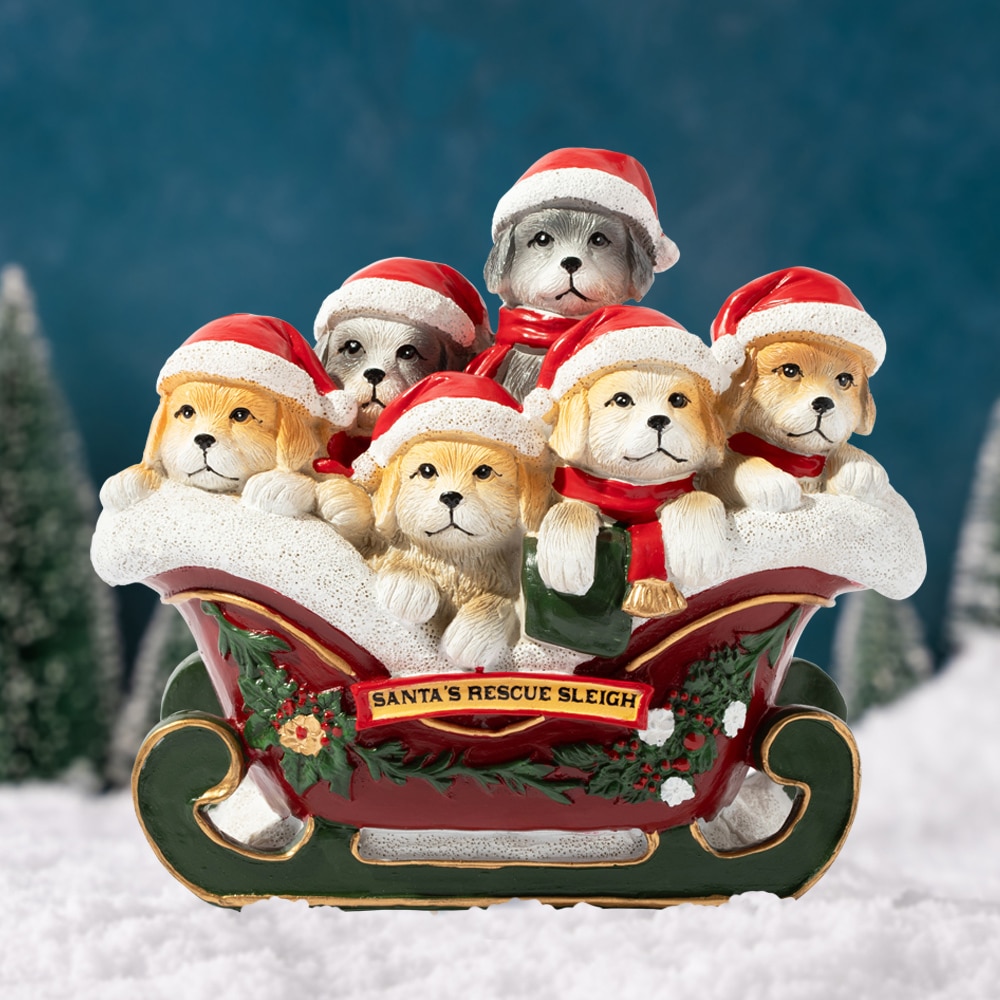 Santa's Rescue Sleigh Christmas Dog Figurine- Helps Feed Shelter Dogs in Need