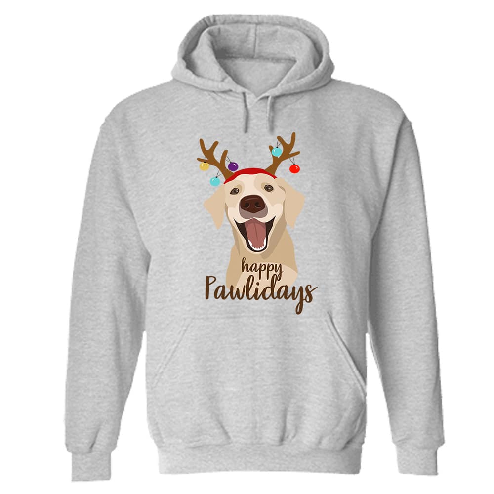 Happy Pawlidays Labrador Hoodie Heather Grey