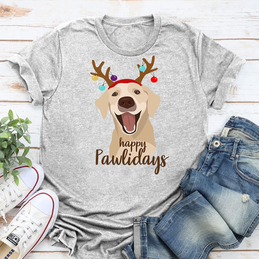 Happy Pawlidays Labrador Standard Tee Heather Grey