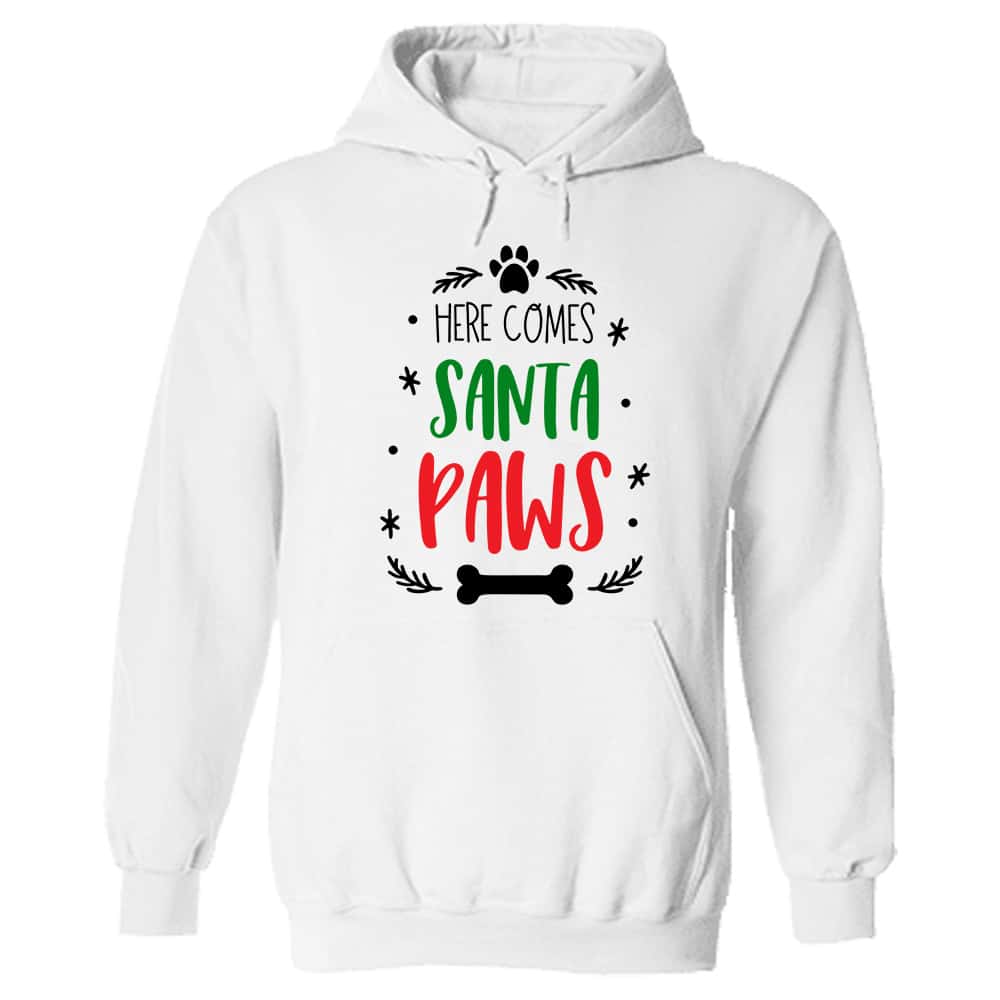 Here Comes Comes Santa Paws Hoodie White