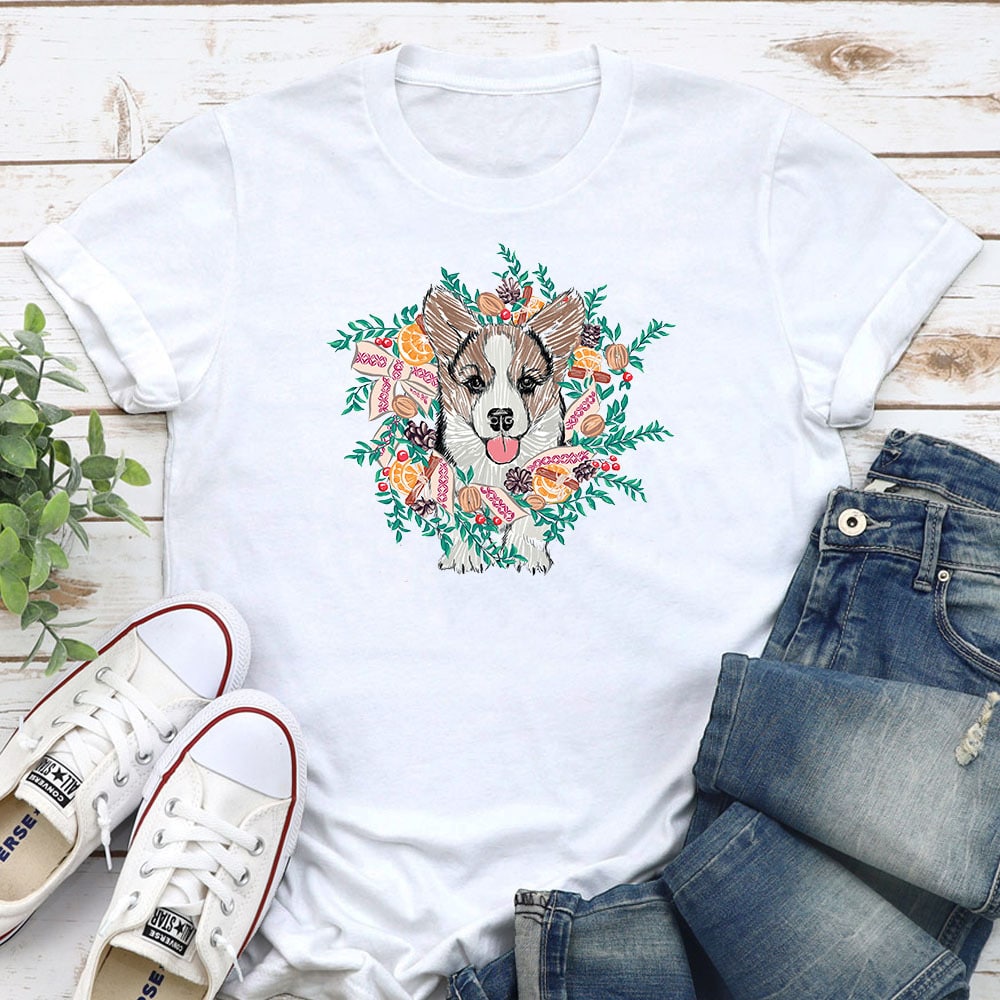 Christmas Corgi Wreath Standard Tee White