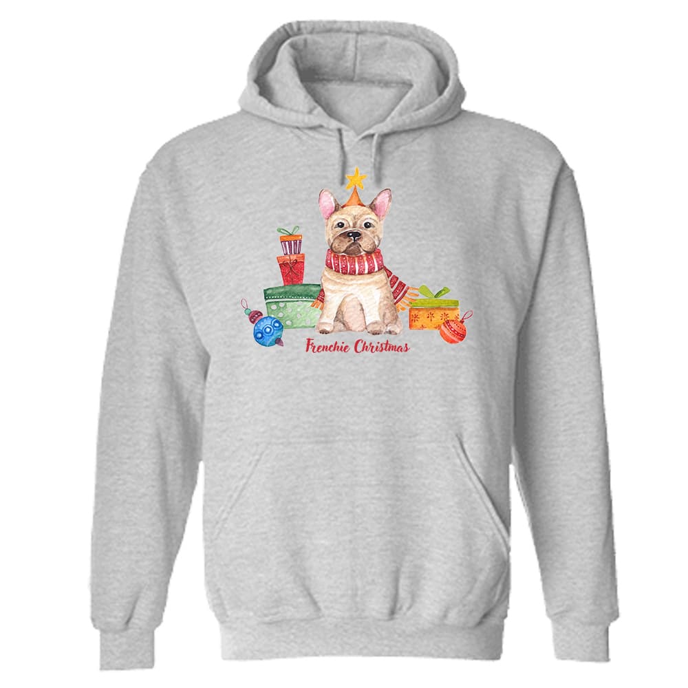 Frenchie Christmas Hoodie Heather Grey