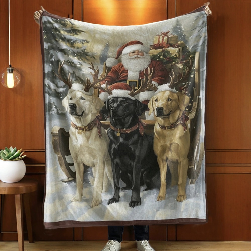 Santa & Labs Cozy Blanket - 50"x60" - Helps Feed Shelter Dogs in Need