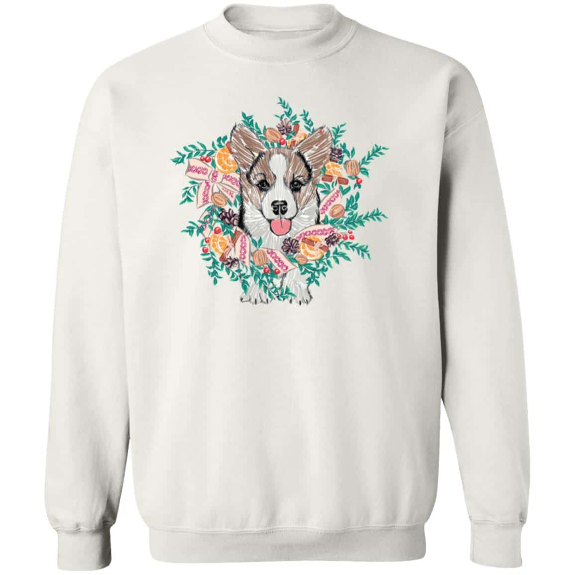 Christmas Corgi Wreath Sweatshirt White