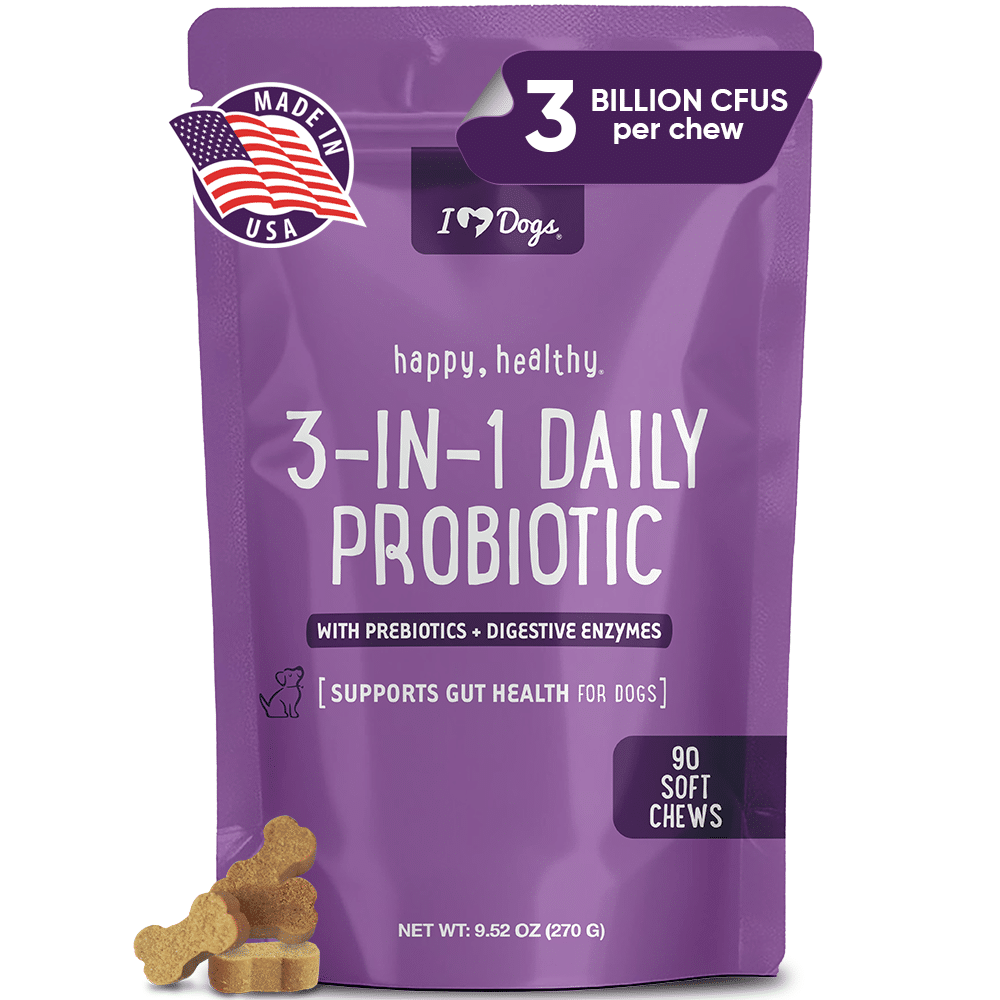 iHeartDogs 3-In-1 Probiotic Dog Chews with Pumpkin for Improved Digestion and Gut Health — 90 Count