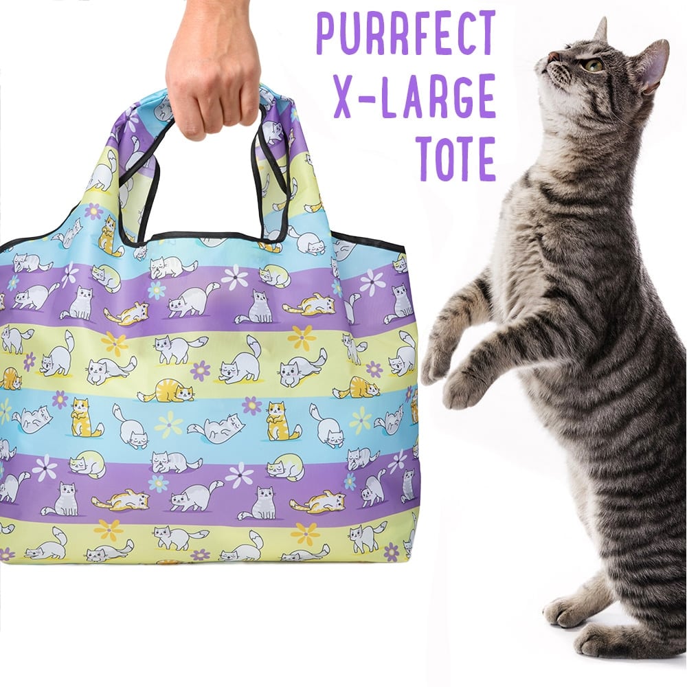 Springtime Whiskers: Cat-Themed Folding Tote Bag – Travel, Shopping, & More- Folding Grocery Tote Pouch Bag