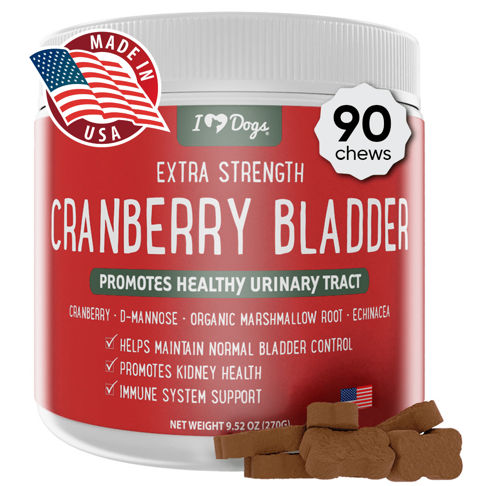 Extra Strength Urinary, Bladder, & Kidney Support for Dogs – Cranberry, D-Mannose & Echinacea Helps Frequent UTIs, Strengthens Weak & Incontinent Bladder - 90 Chews