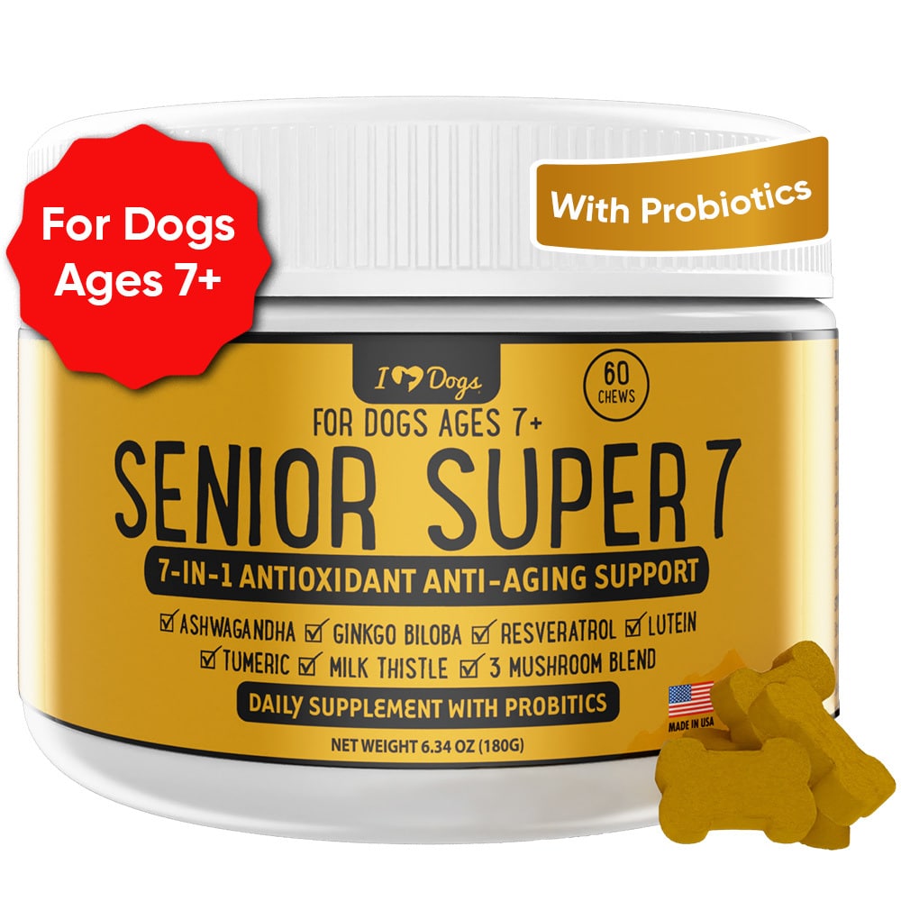 Senior Super 7 Daily MegaVitamin For Dogs 7-In-1 Antioxidant Anti-Aging Support With Probiotics For Longevity and Cognitive Boost - 60 Chews